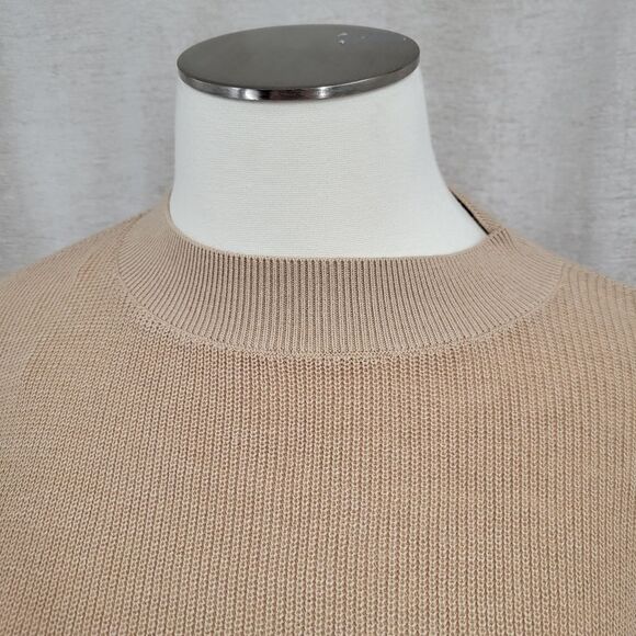 J. Crew One Size Sweater Poncho Tan White Stripes Mock Neck Women's - Picture 3 of 10